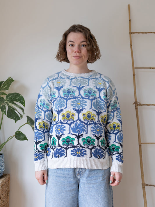 Blue Floral Cotton Jumper - M
