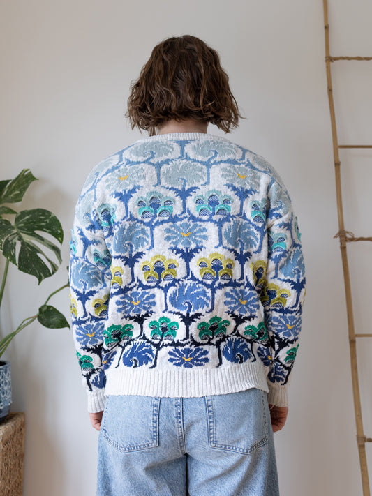 Blue Floral Cotton Jumper - M