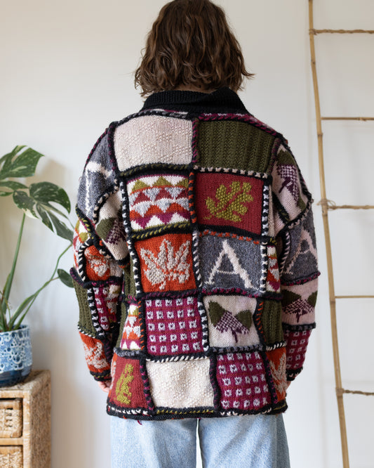Autumnal Patchwork Wool Cardigan - XL