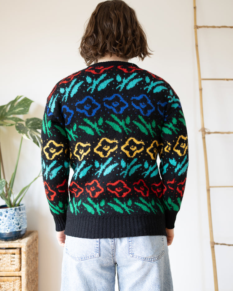 Black Colourful Floral Jumper - S