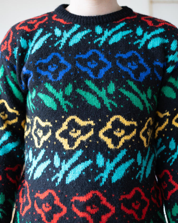 Black Colourful Floral Jumper - S
