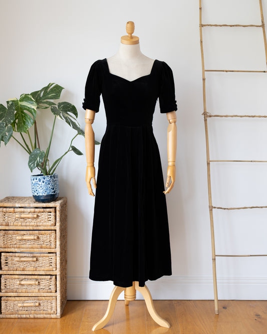 Laura Ashley Black Velvet Dress - XS