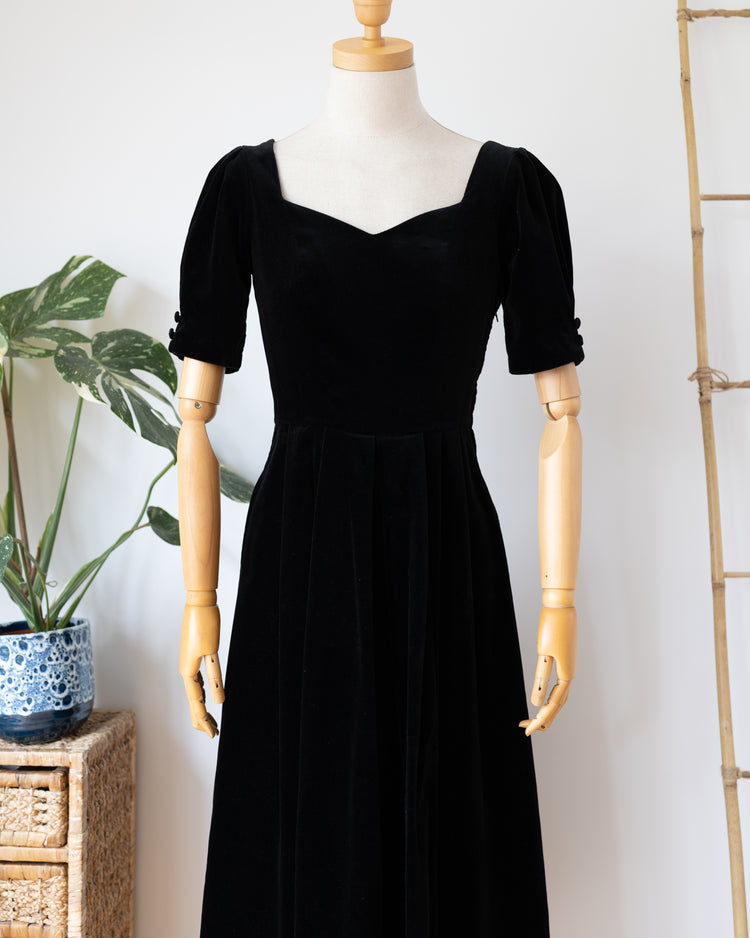 Laura Ashley Black Velvet Dress - XS