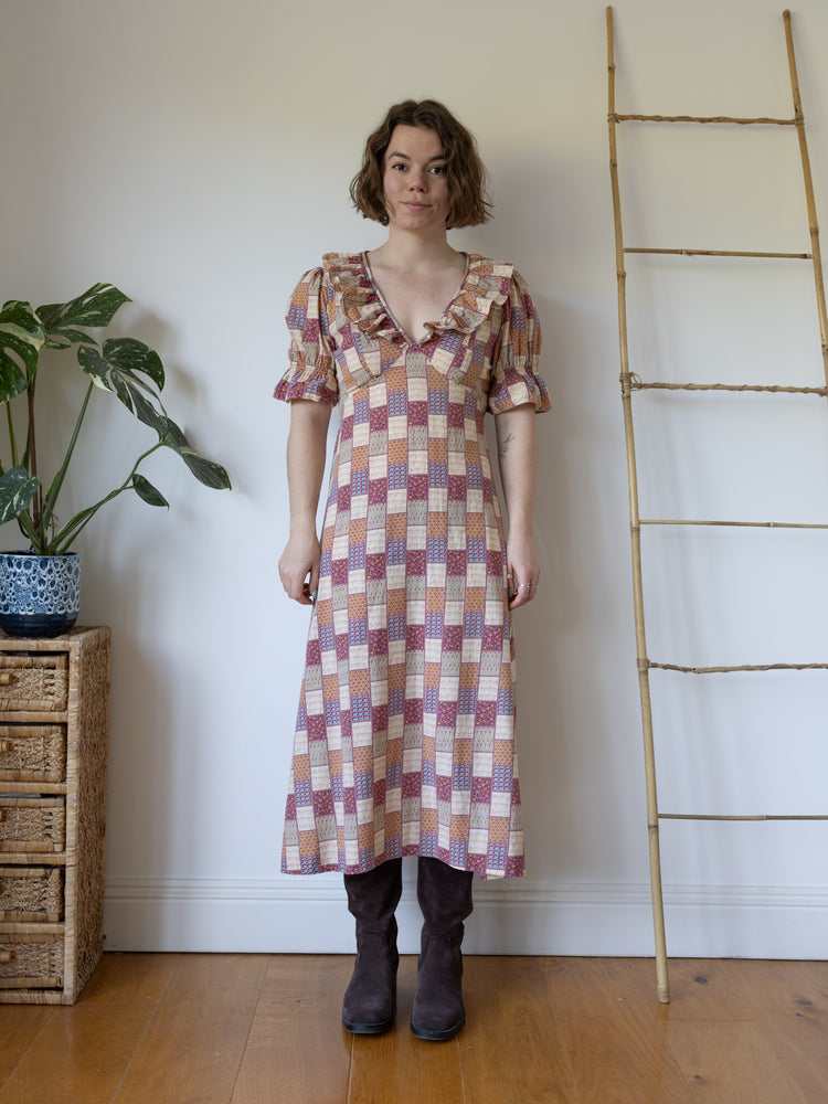Cotton Patchwork Patterned Dress - M