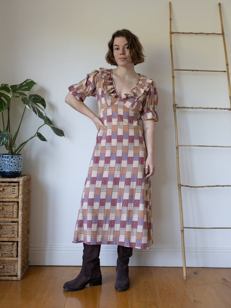 Cotton Patchwork Patterned Dress - M