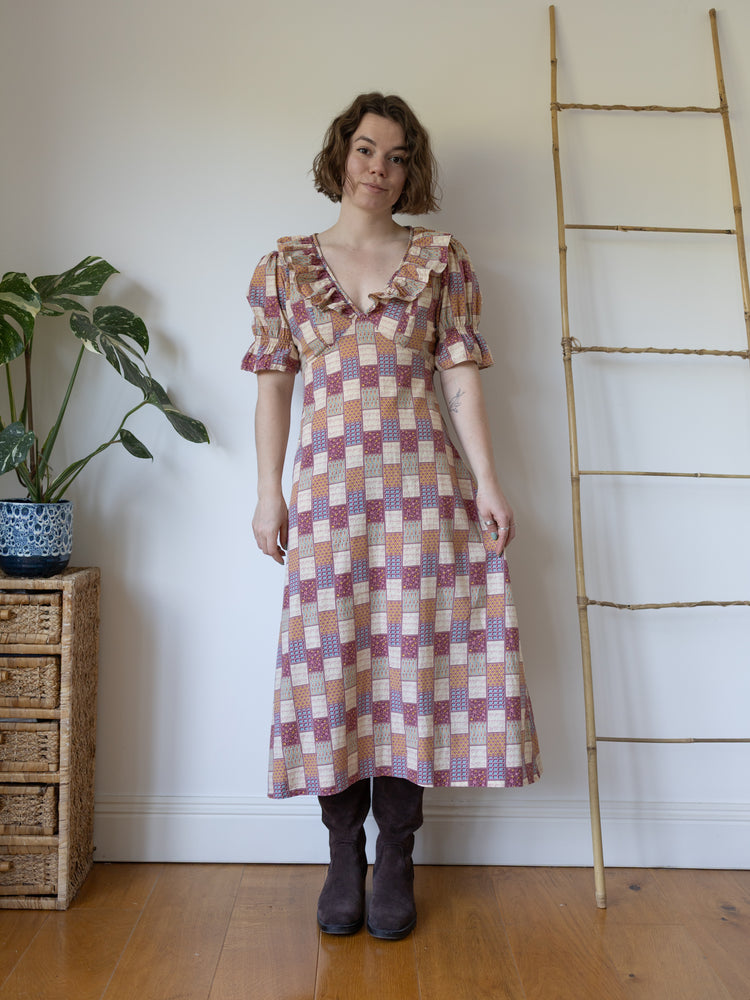 Cotton Patchwork Patterned Dress - M