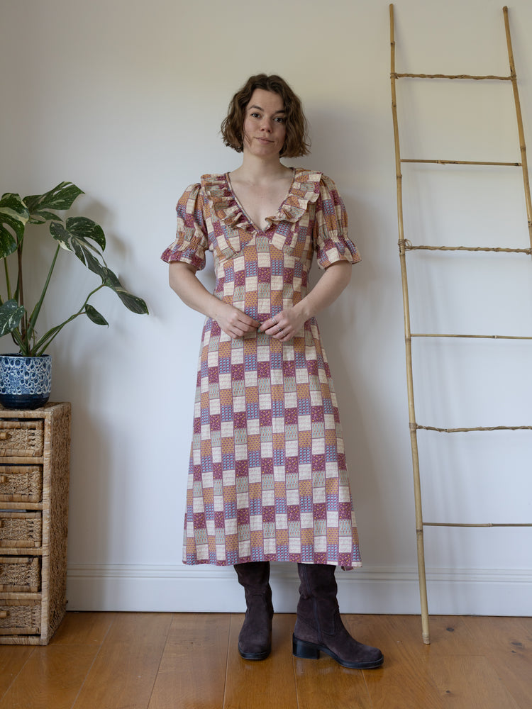 Cotton Patchwork Patterned Dress - M