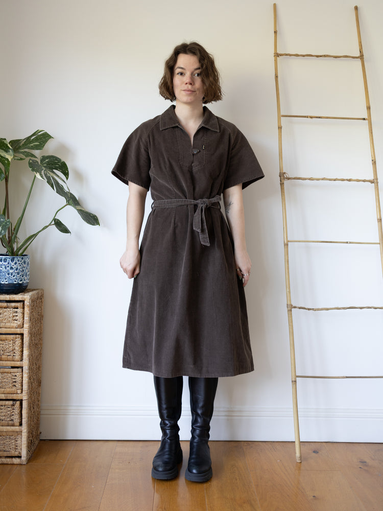Brown Corduroy Midi Dress - L