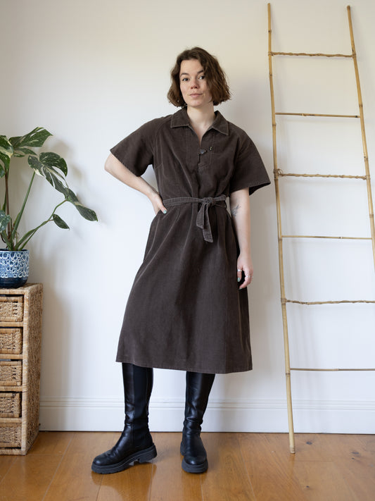 Brown Corduroy Midi Dress - L