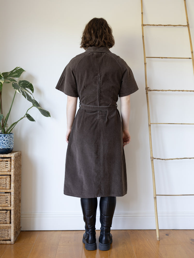 Brown Corduroy Midi Dress - L