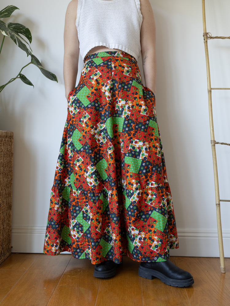 Colourful Floral Patchwork Maxi Skirt - 28"