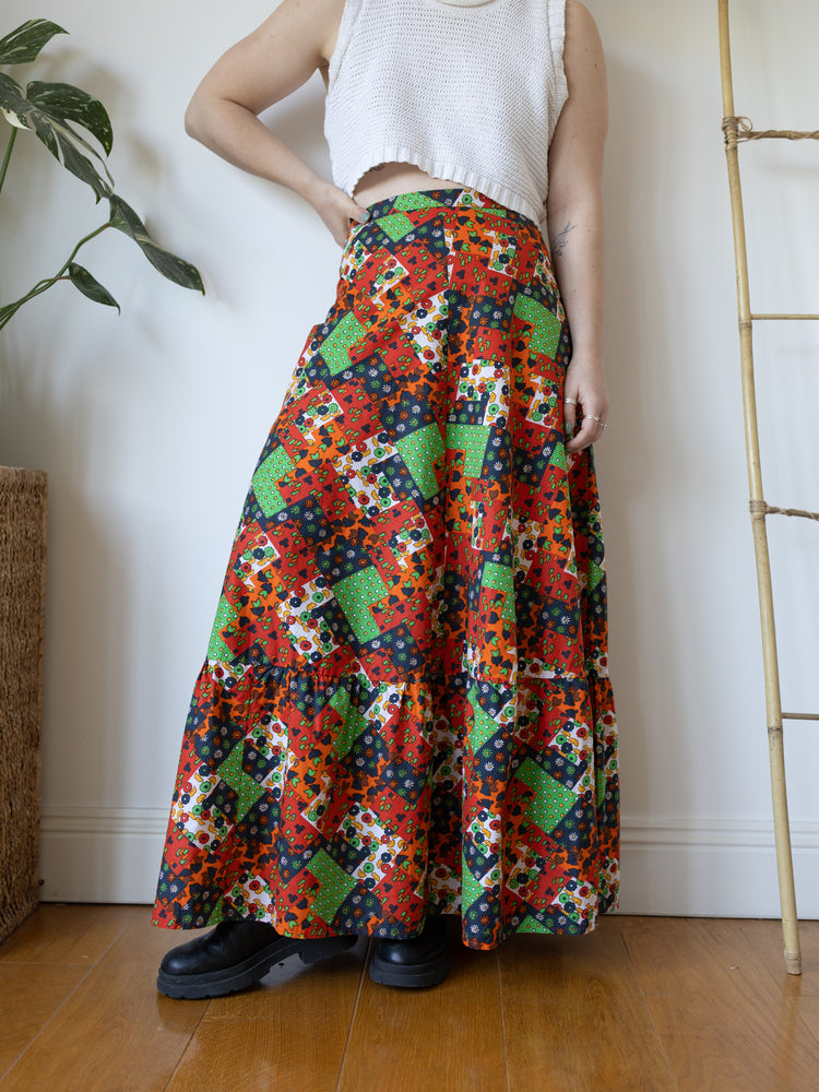 Colourful Floral Patchwork Maxi Skirt - 28"