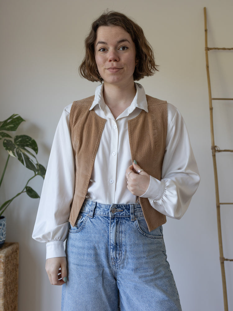 Sand Brown Cord Vest - XS