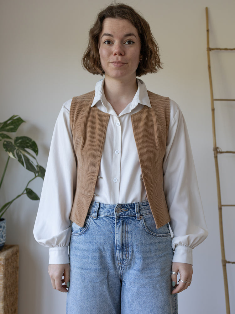 Sand Brown Cord Vest - XS