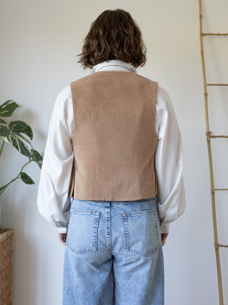 Sand Brown Cord Vest - XS