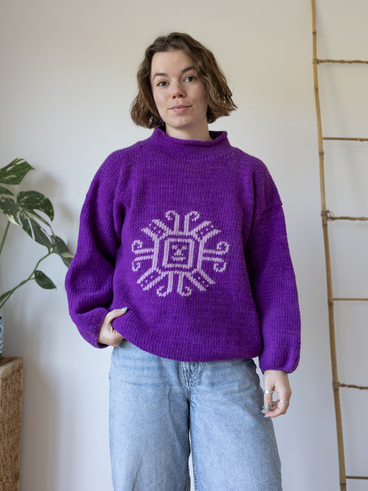 Bold Purple Patterned Jumper - L