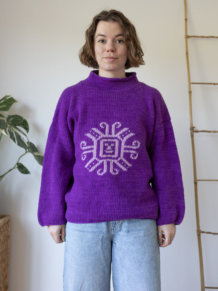 Bold Purple Patterned Jumper - L
