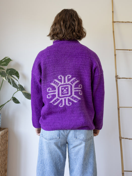 Bold Purple Patterned Jumper - L
