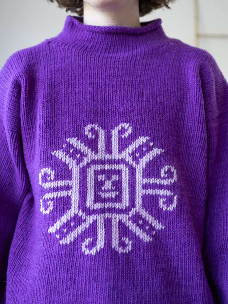 Bold Purple Patterned Jumper - L
