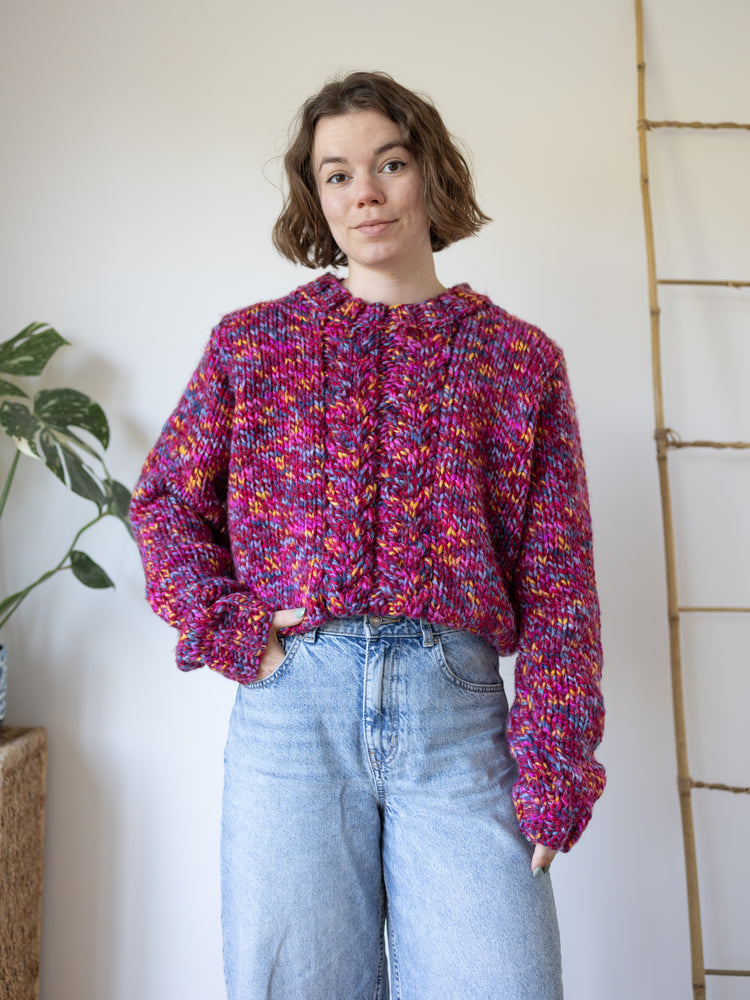Colourful Chunky Cable Knit Jumper - L