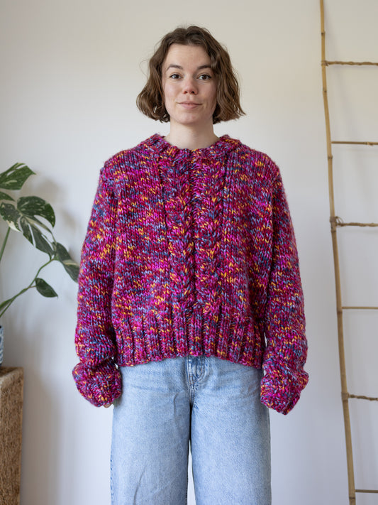 Colourful Chunky Cable Knit Jumper - L