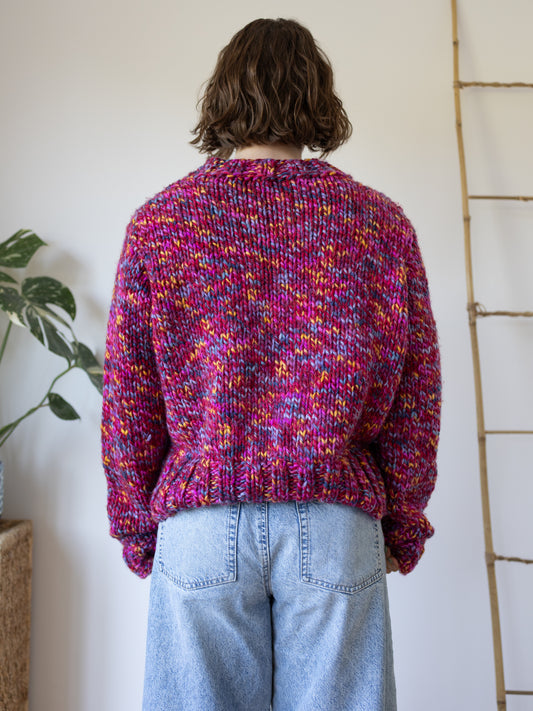 Colourful Chunky Cable Knit Jumper - L