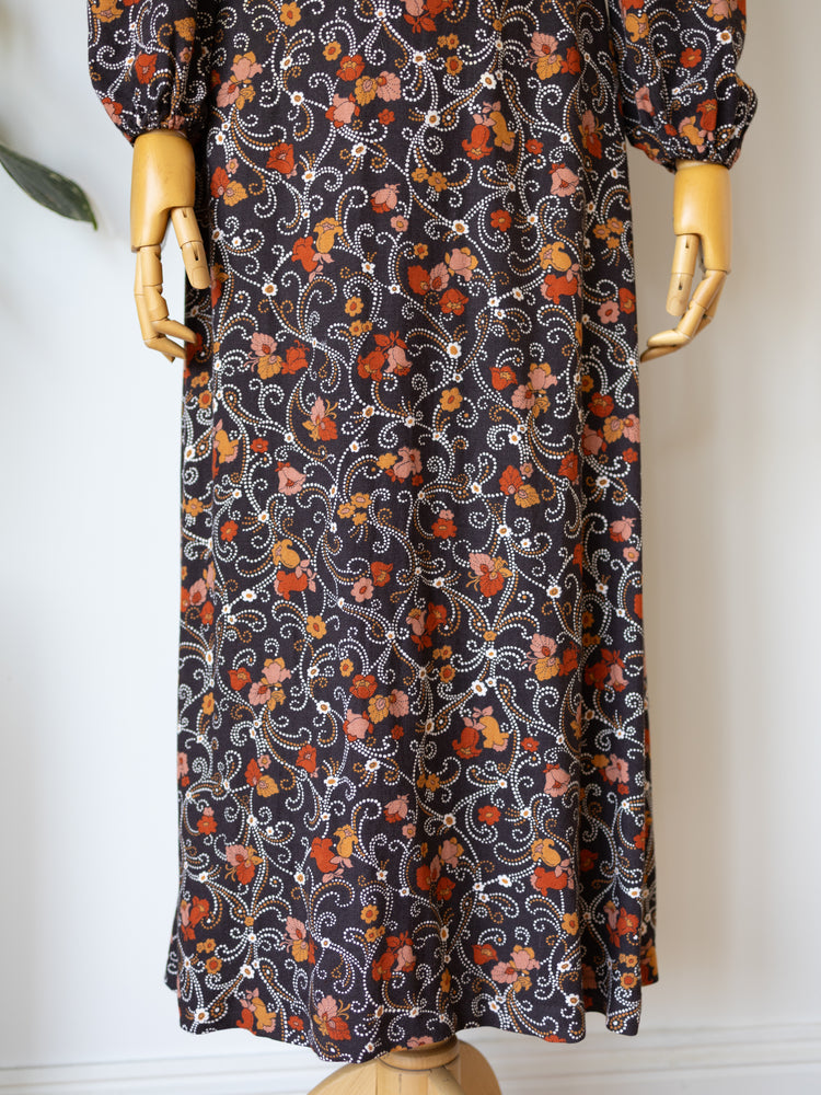 Brown & Orange Floral Maxi Dress - XS