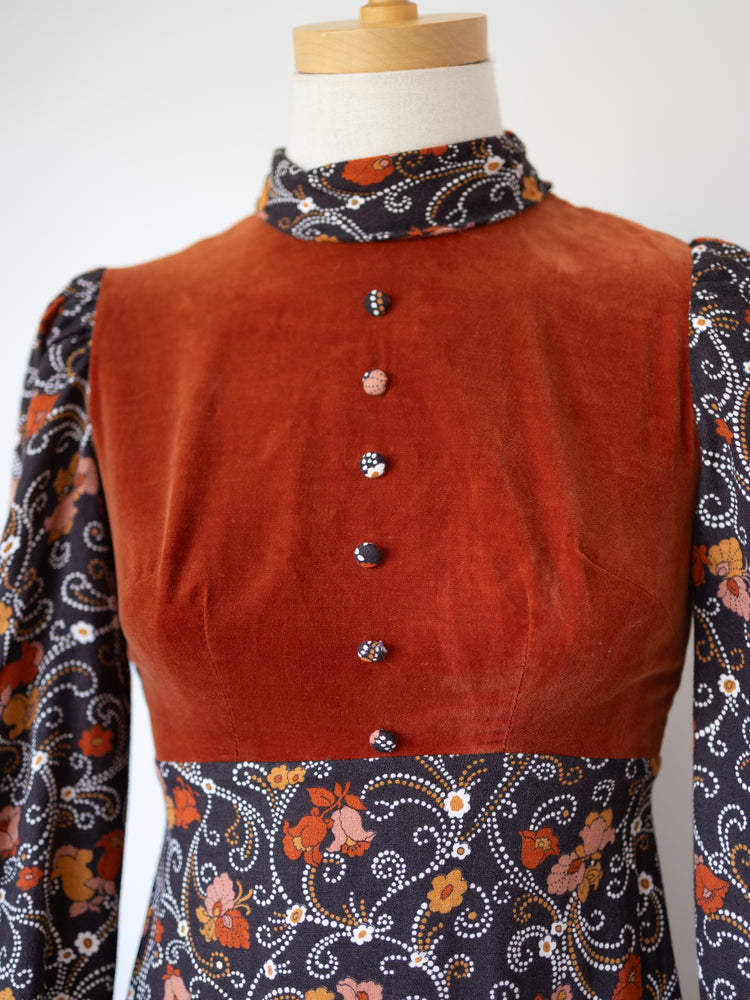 Brown & Orange Floral Maxi Dress - XS