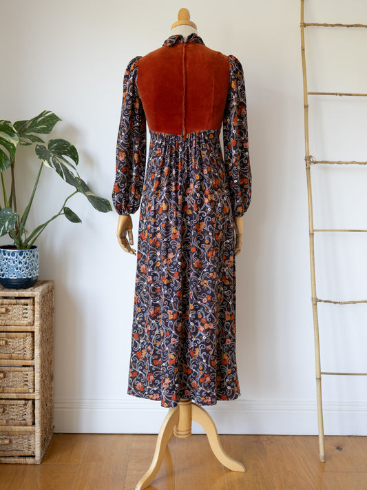 Brown & Orange Floral Maxi Dress - XS