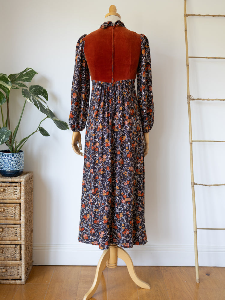 Brown & Orange Floral Maxi Dress - XS