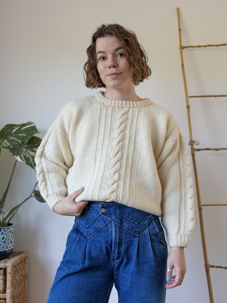 Cable Knit Wool Jumper - M