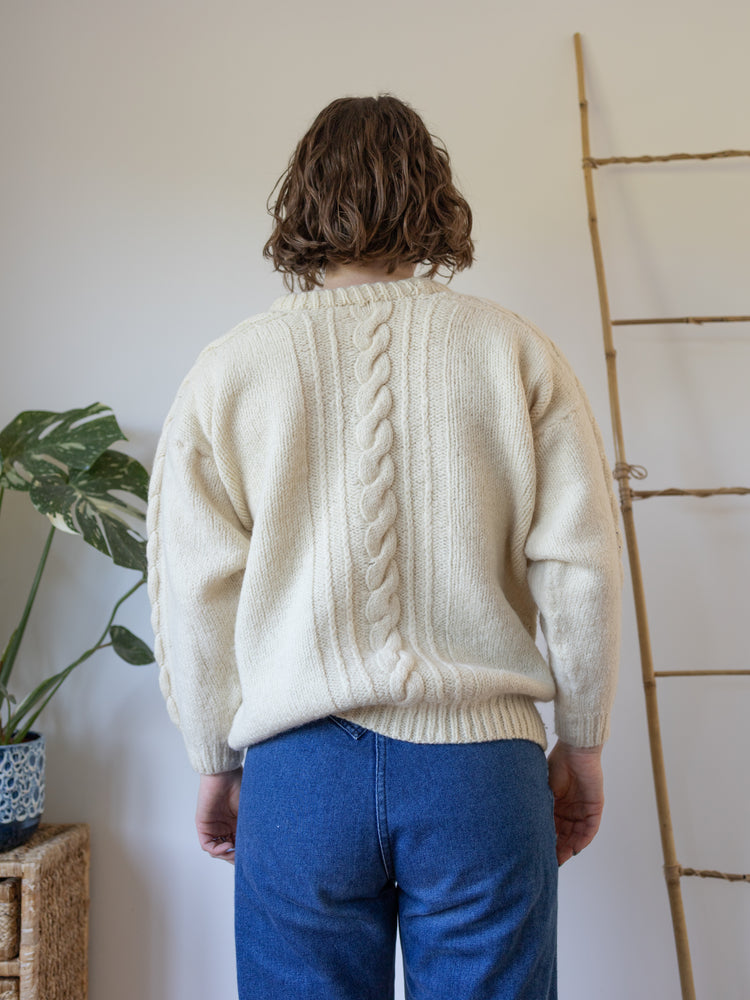 Cable Knit Wool Jumper - M