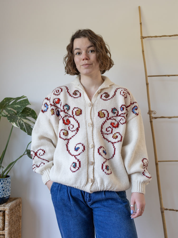 Peacock Patterned Cardigan - XL