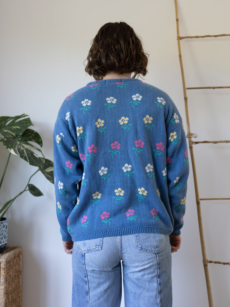 Blue Cotton Floral Jumper - S