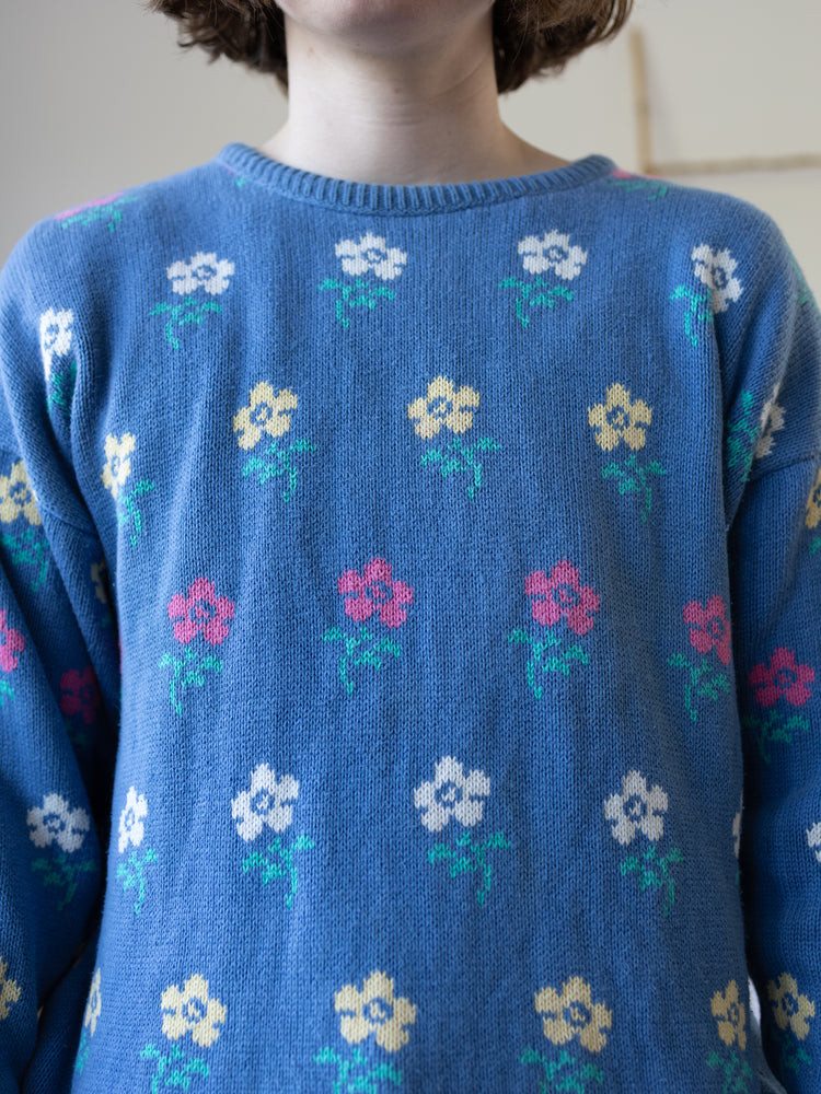 Blue Cotton Floral Jumper - S