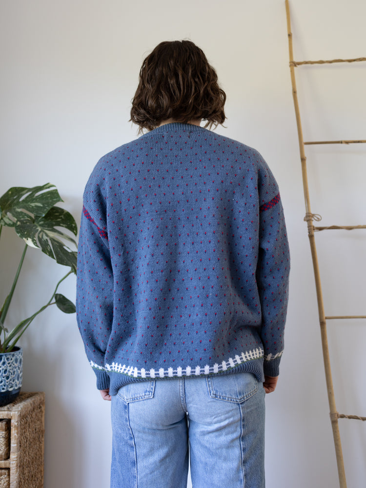Blue Cotton Farmyard Jumper - L