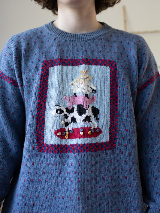 Blue Cotton Farmyard Jumper - L