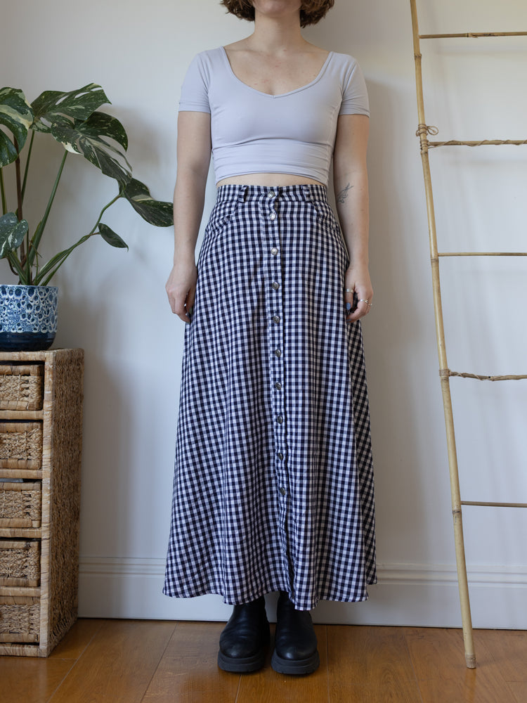 Navy Checkered Maxi Skirt - 28"