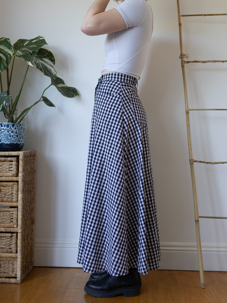 Navy Checkered Maxi Skirt - 28"