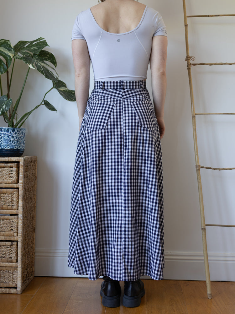 Navy Checkered Maxi Skirt - 28"