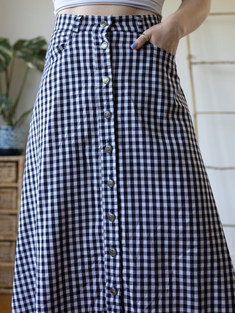Navy Checkered Maxi Skirt - 28"