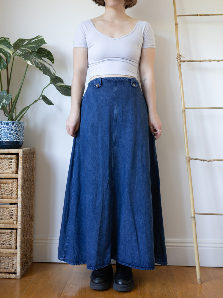 Dark Blue Denim Maxi Skirt - 29-30"