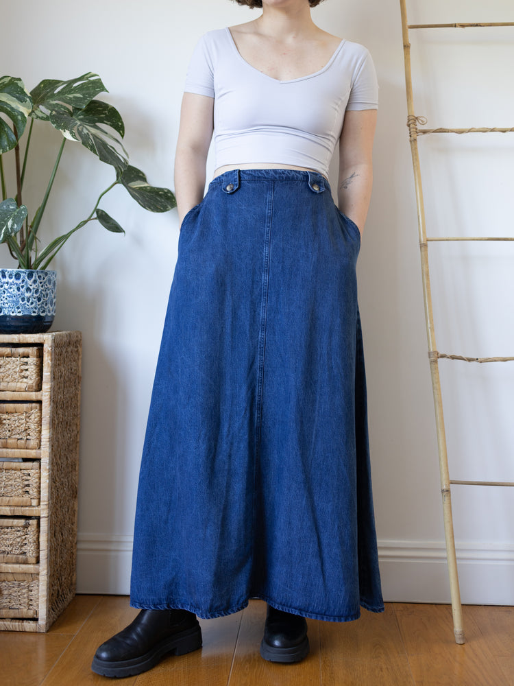 Dark Blue Denim Maxi Skirt - 29-30"