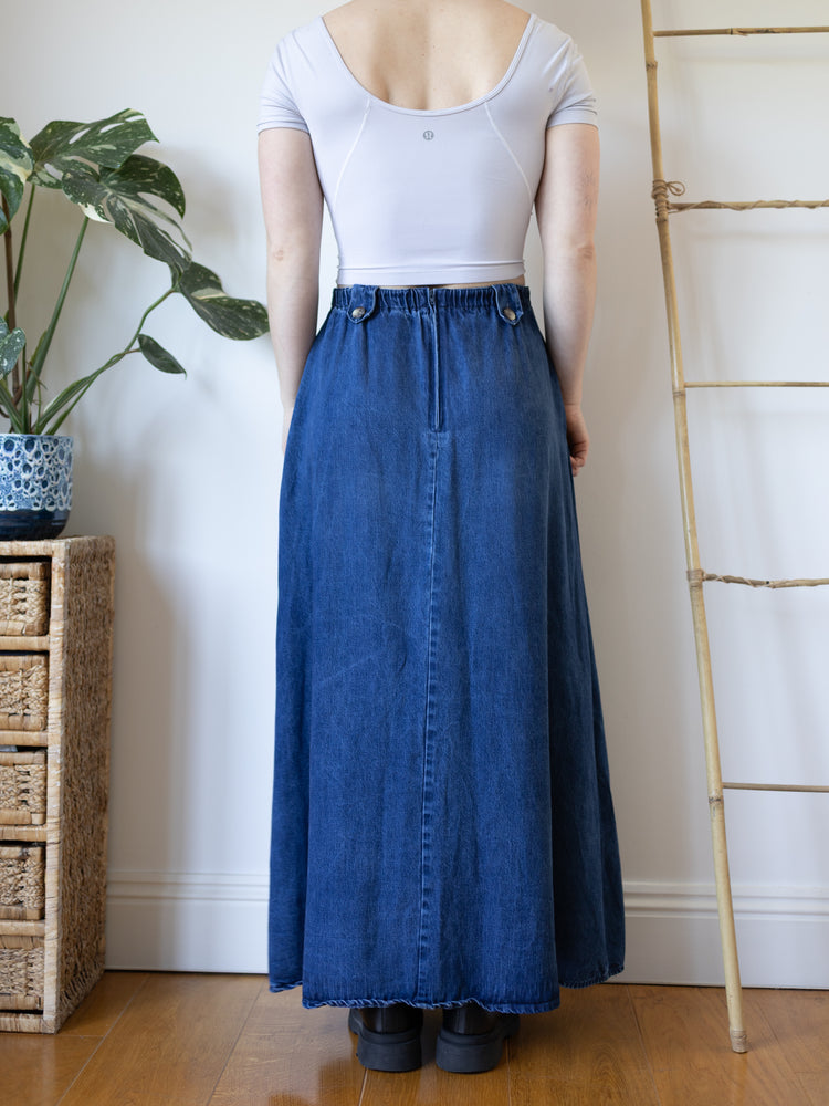 Dark Blue Denim Maxi Skirt - 29-30"