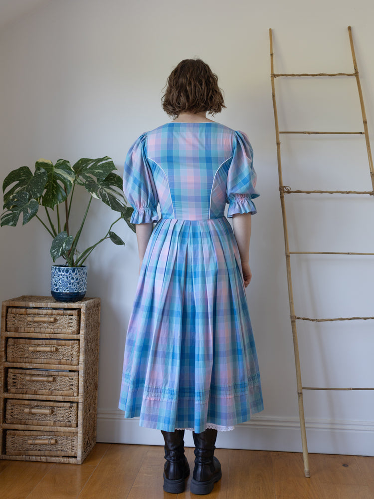 Blue & Pink Checkered Dirndl Dress - S