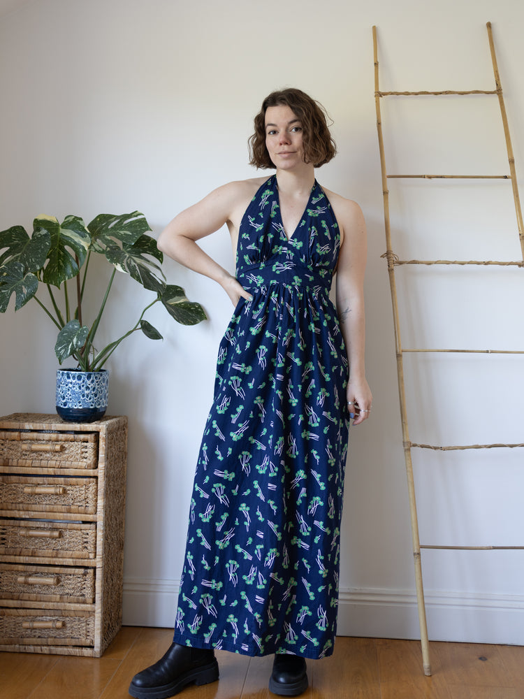 Floral Cotton Halterneck Maxi Dress - S