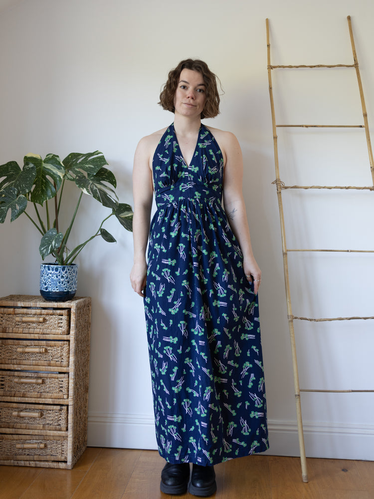 Floral Cotton Halterneck Maxi Dress - S