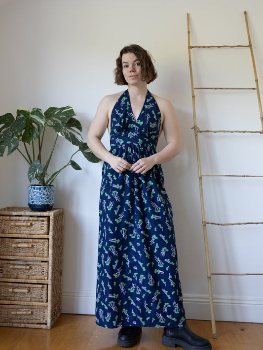 Floral Cotton Halterneck Maxi Dress - S