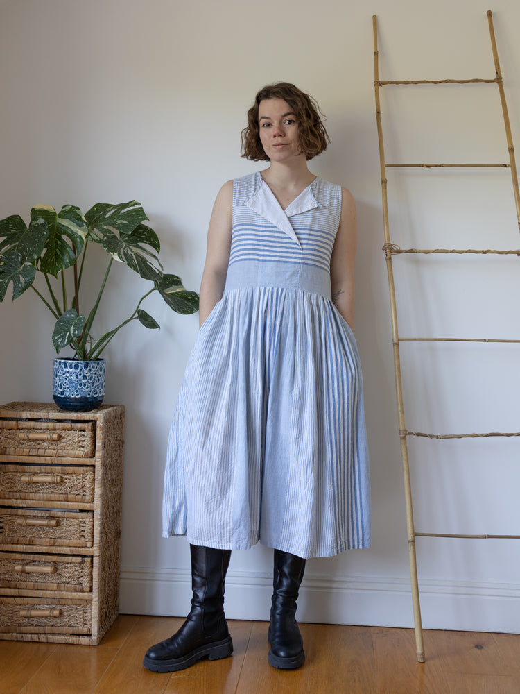 Striped Cotton Cheesecloth Maxi Dress - S