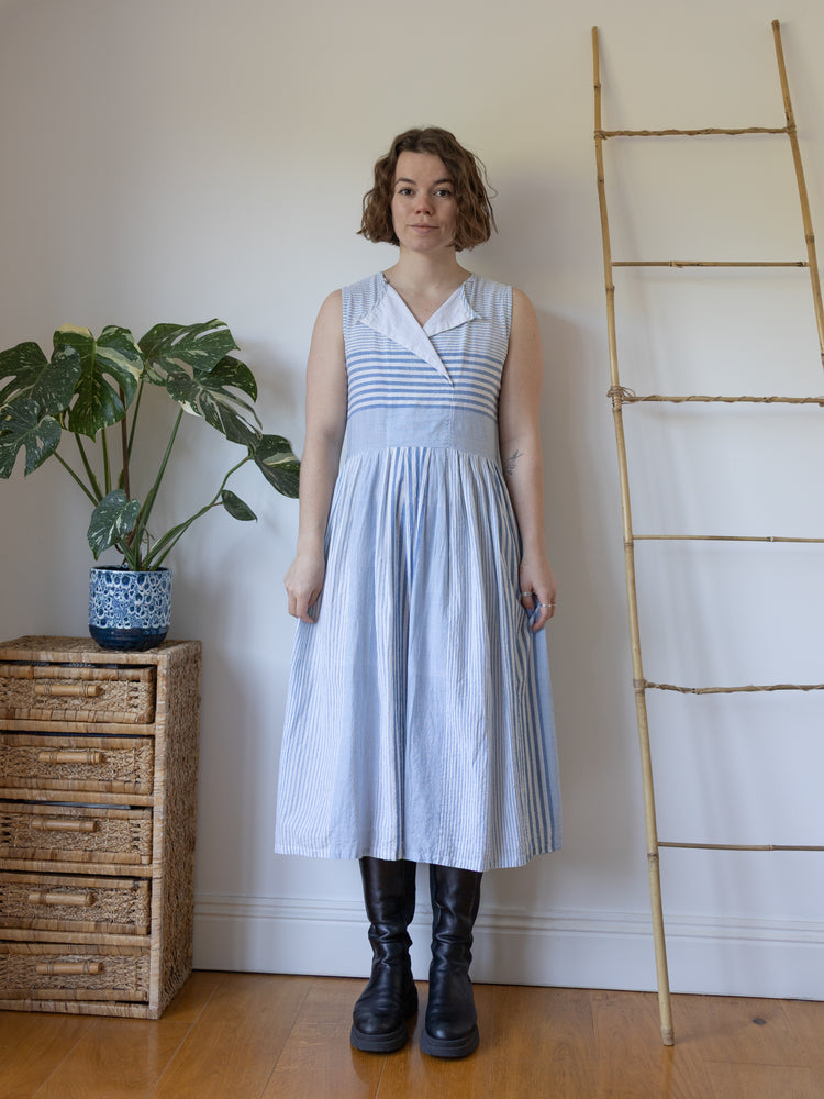 Striped Cotton Cheesecloth Maxi Dress - S